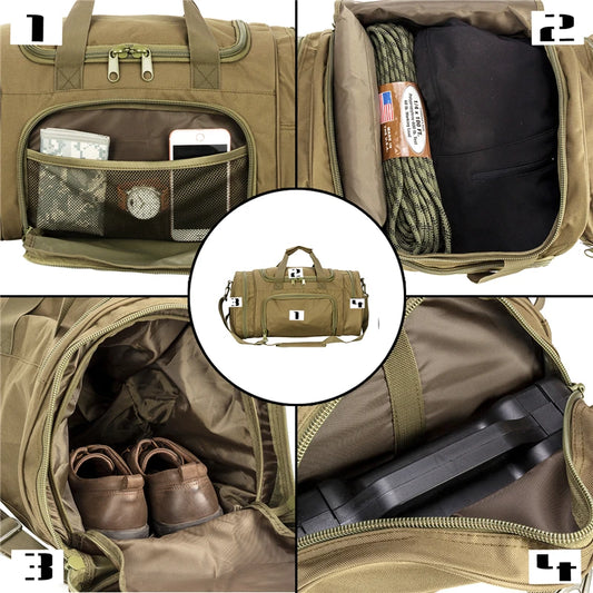 Military Tactical Travel Bag Men Outdoor Handbag Sports Luggage Bags Weekend Gym Hiking Trekking Bag with Shoes Compartment