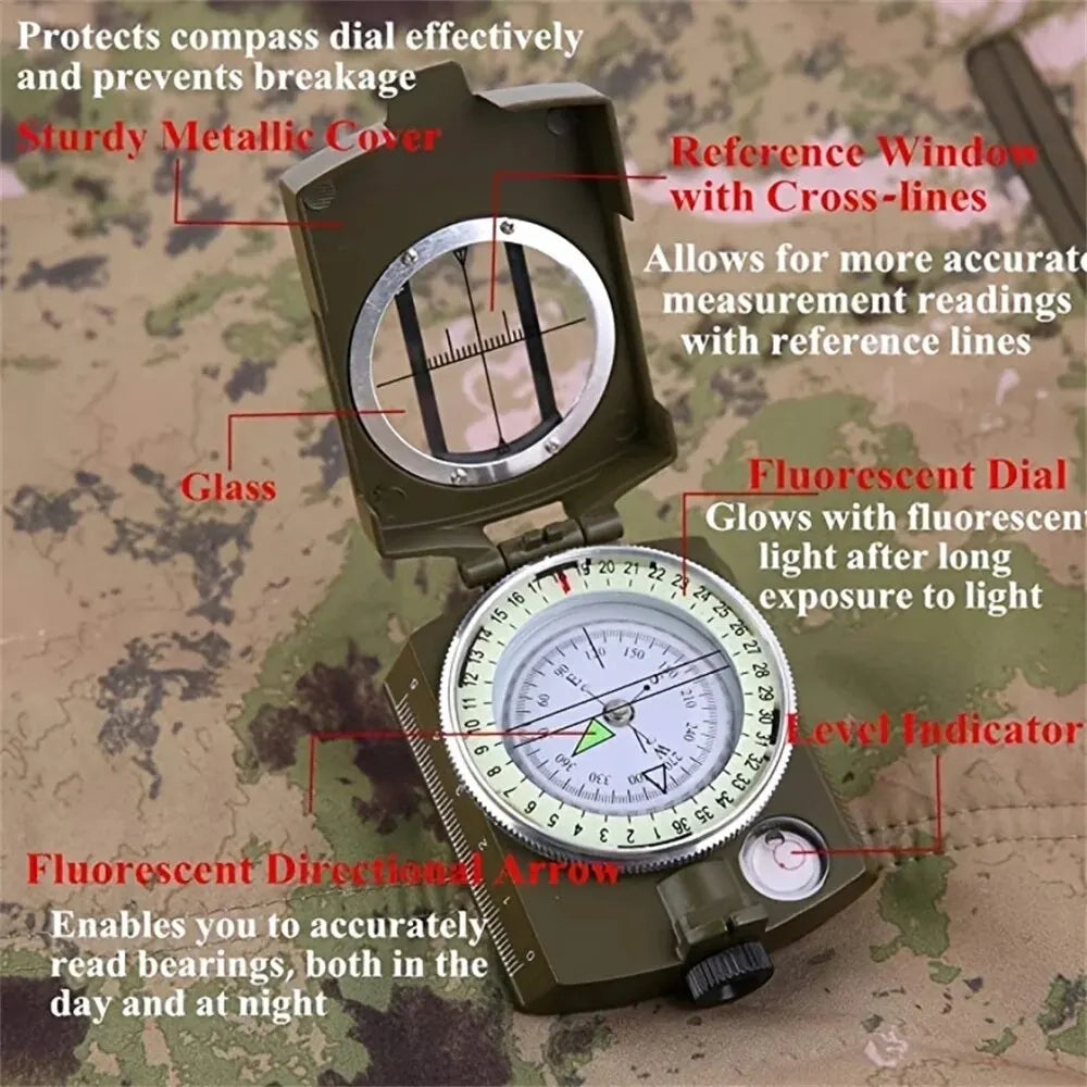 Compass Waterproof High Precision Compass Outdoor Gadget Sports Hiking Mountaineering Professional Military Army Metal Sight