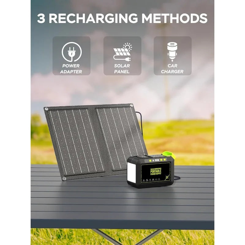 MARBERO Camping Solar Generator 88Wh Portable Power Station 120W Peak Generator with Solar Panel Included 21W, AC, DC, USB QC3.0