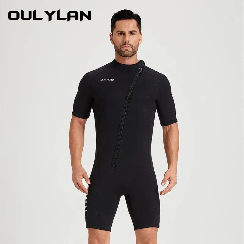 Oulylan 3MM Neoprene Wetsuit Men Keep Warm Swimsuit Scuba Free Diving Suit Short Sleeve Surfing Snorkeling Suits Women Swimwear