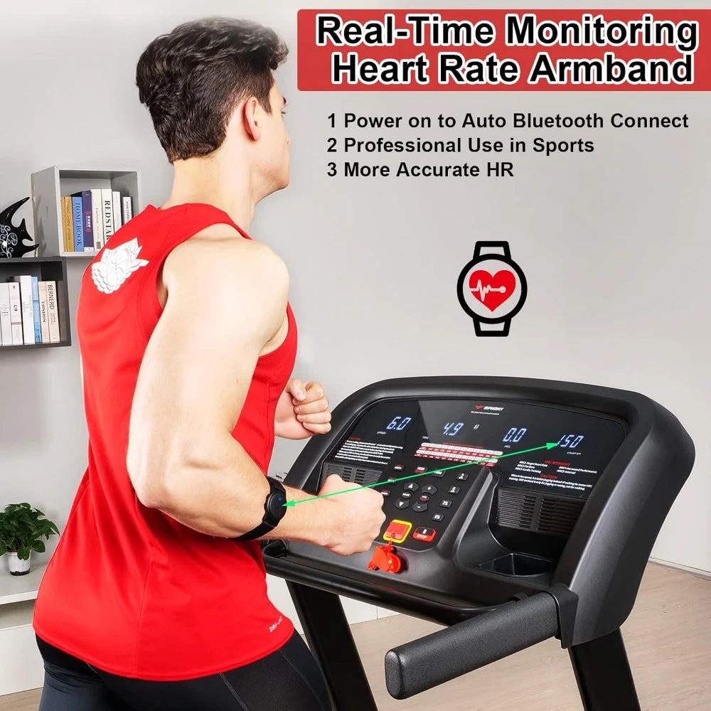 Folding Treadmill with Auto Incline 15%, Ultra Large Running Area, Heart Rate Monitor Armband, HRC Training for Home Walking