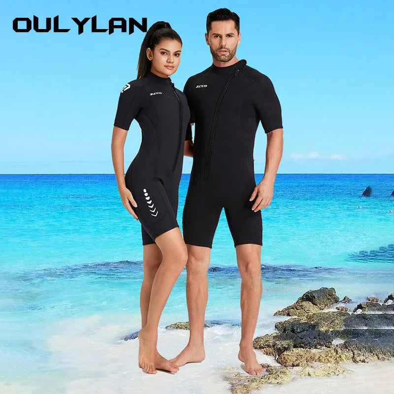 Oulylan 3MM Neoprene Wetsuit Men Keep Warm Swimsuit Scuba Free Diving Suit Short Sleeve Surfing Snorkeling Suits Women Swimwear