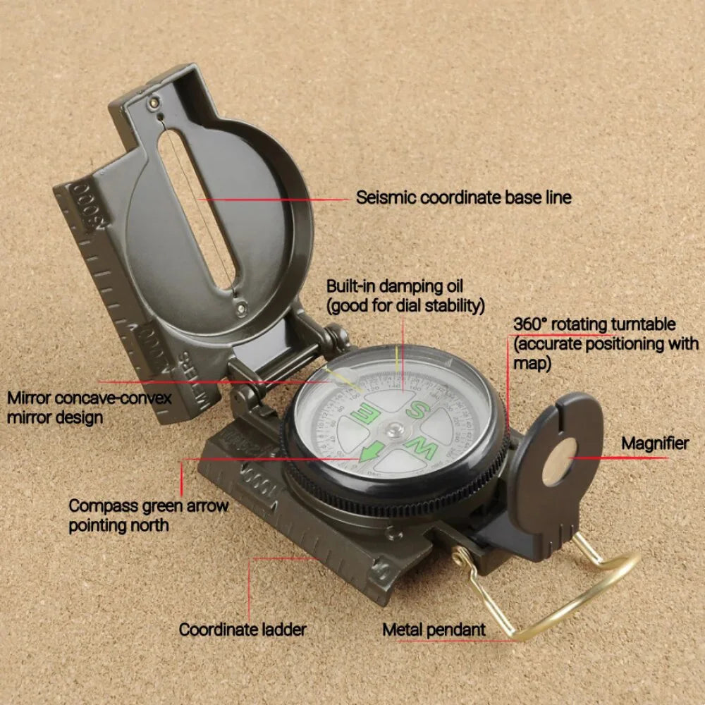 Multifunctional Survival Compass, Waterproof Portable Compass For Outdoor Camping Hiking Travel,Military Action,Navigation