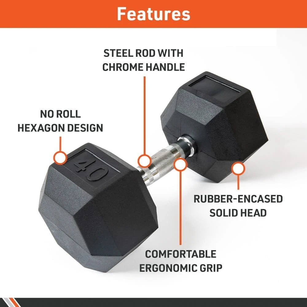 Rubber Encased Hex Dumbbell Weight, Single Dumbbells for Exercises Strength Training Equipment Home Gym Accessories