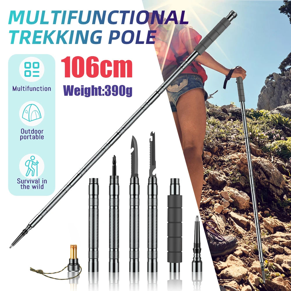 Multifunction Trekking Poles Mountaineering Collapsible Telescopic Sticks Lightweight Walking Hiking Stick Climbing Stick