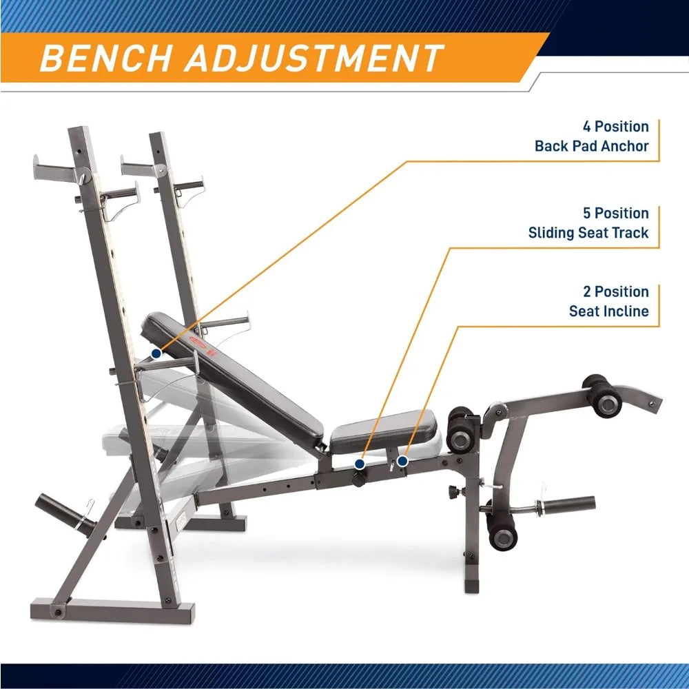 Workout Bench for Home Gym Strength Training Equipment with Preacher Curl Pad and Weight Rack Storage,