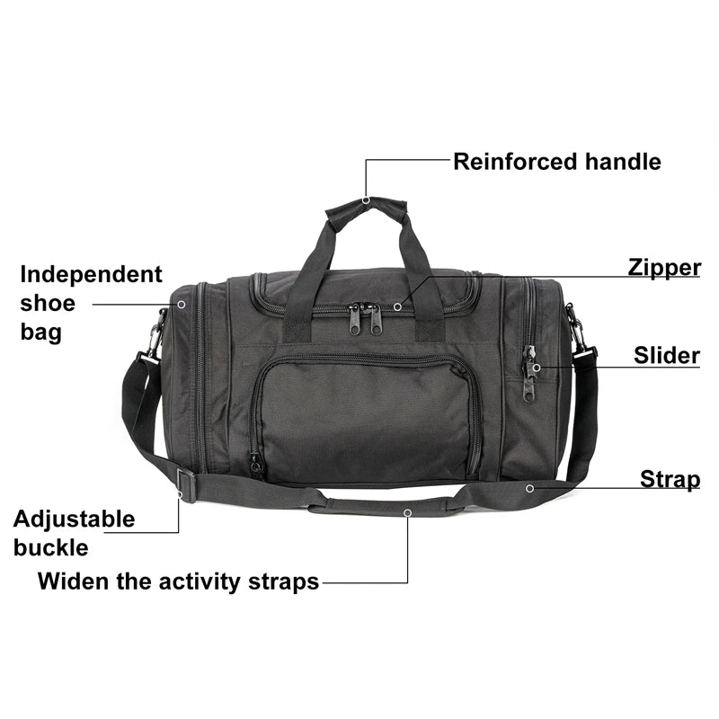 Military Tactical Travel Bag Men Outdoor Handbag Sports Luggage Bags Weekend Gym Hiking Trekking Bag with Shoes Compartment