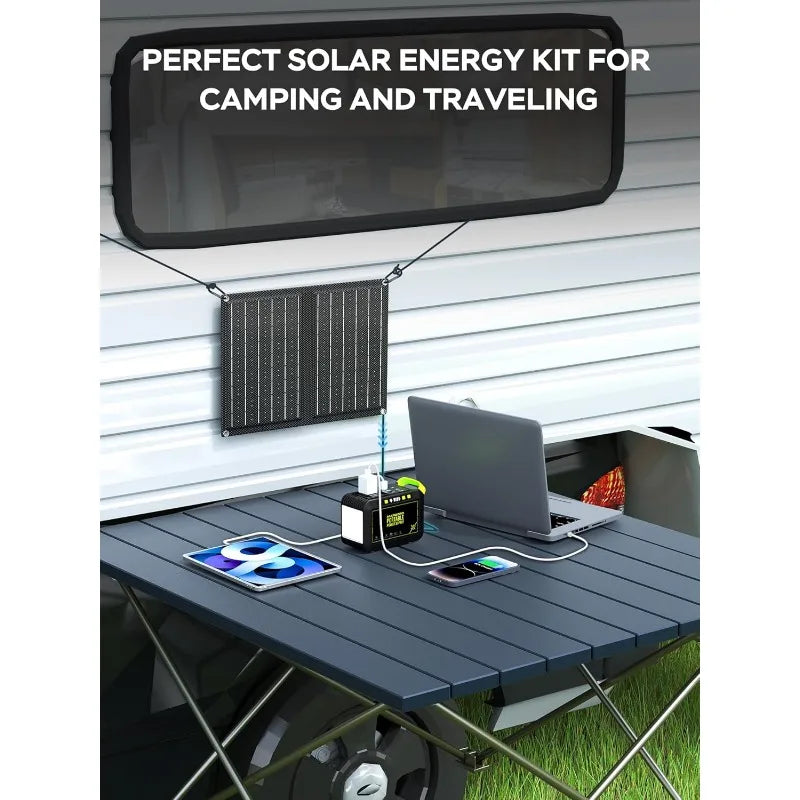 MARBERO Camping Solar Generator 88Wh Portable Power Station 120W Peak Generator with Solar Panel Included 21W, AC, DC, USB QC3.0