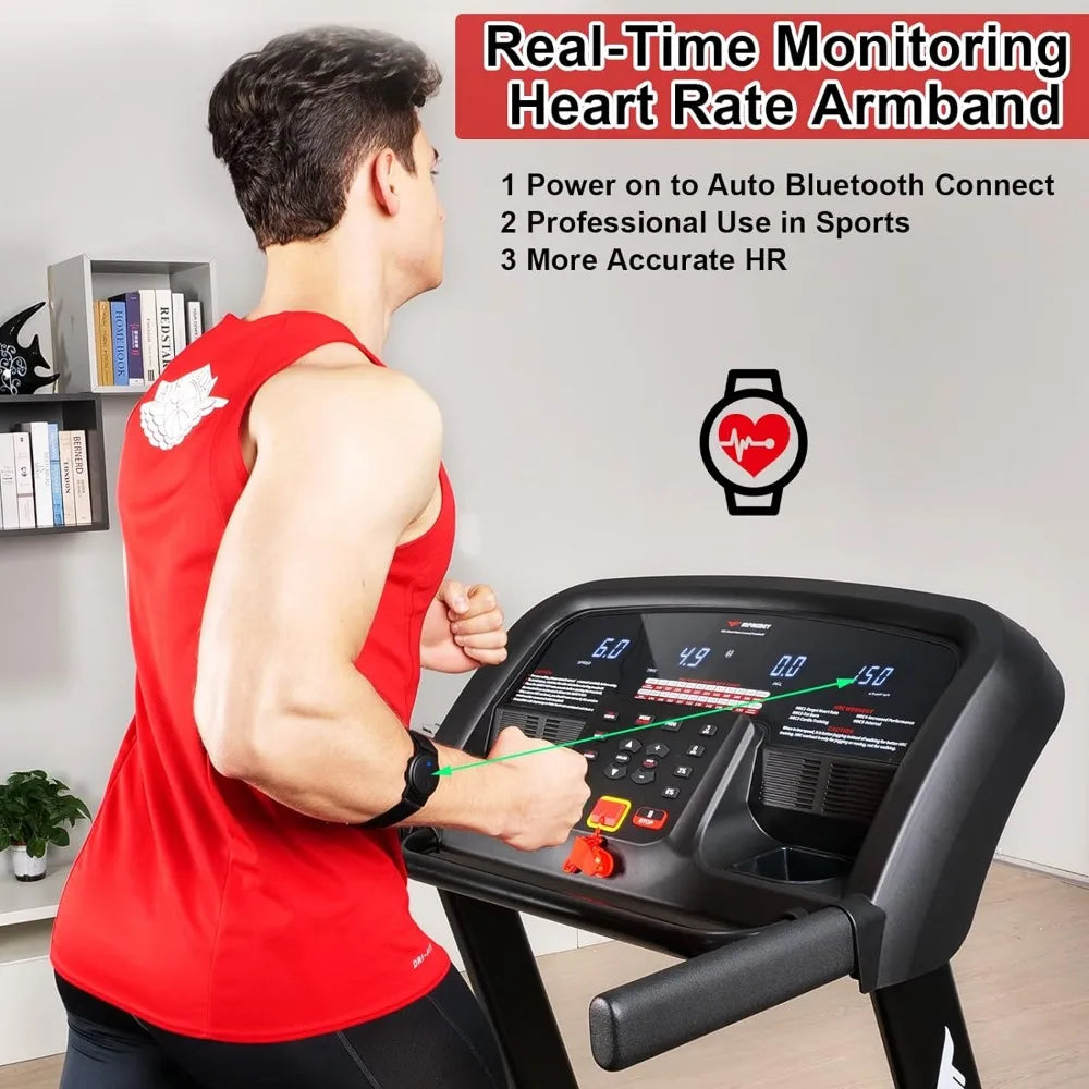 Folding Treadmill with Auto Incline 15%,3.5HP,350 Lb Capacity,11 MPH,50"x19"Ultra Large Running Area,Heart Rate Monitor Armband