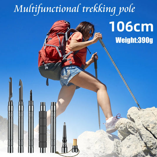 Multifunction Trekking Poles Mountaineering Collapsible Telescopic Sticks Lightweight Walking Hiking Stick Climbing Stick