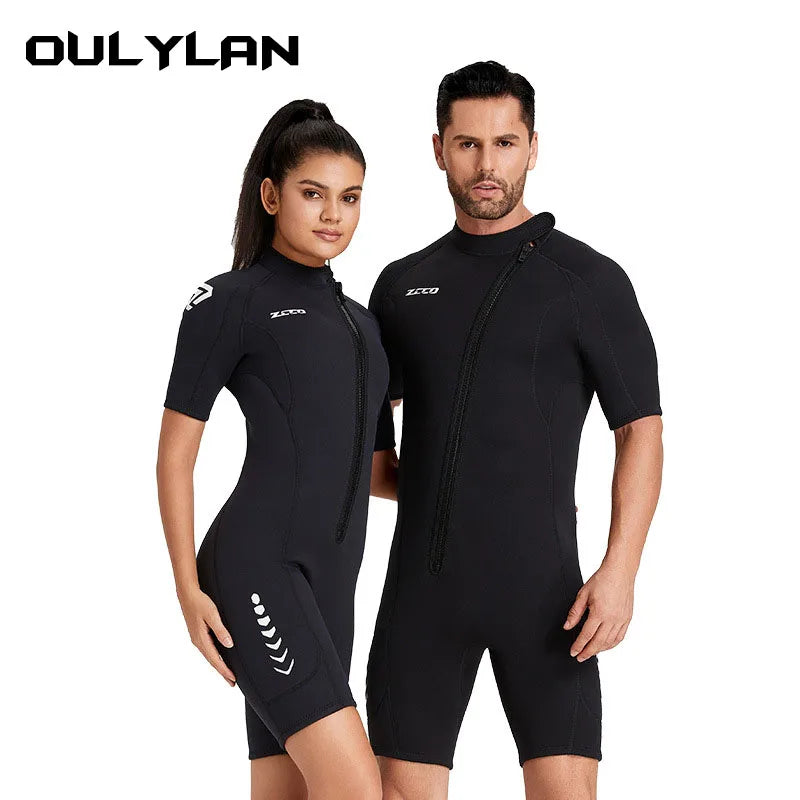 Oulylan 3MM Neoprene Wetsuit Men Keep Warm Swimsuit Scuba Free Diving Suit Short Sleeve Surfing Snorkeling Suits Women Swimwear