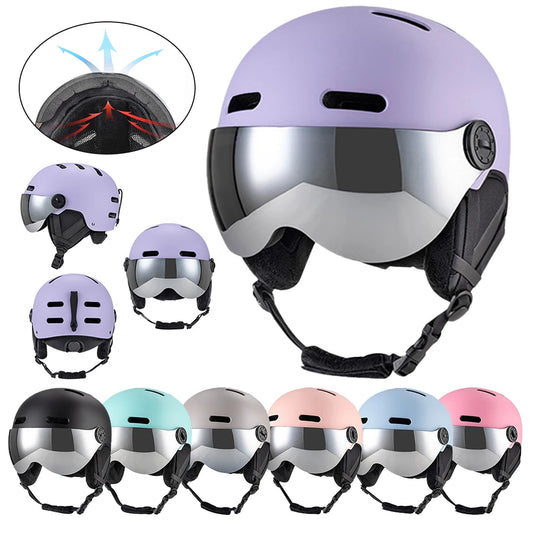 Ski Helmet with Detachable Earmuff Men Women Snowboard Helmet with Goggle Fixed Strap Safety Skiing Helmet Skiing Sports Helmet