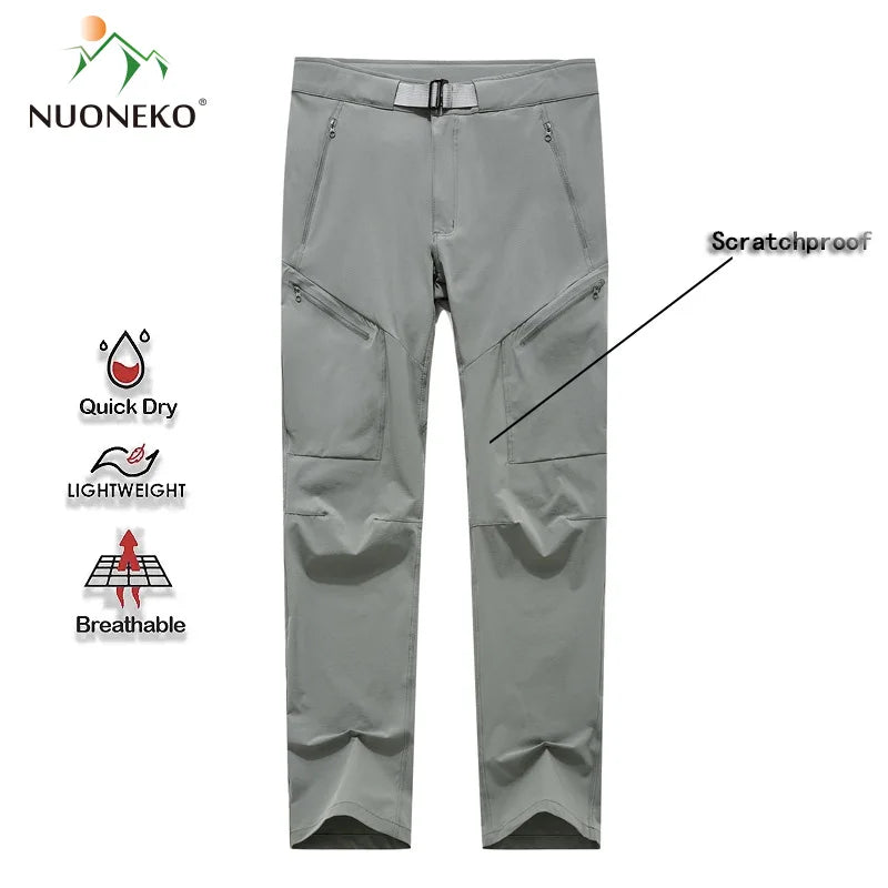 NUONEKO Summer Quick Dry Hiking Pants Mens Womens Windproof Outdoor Breathable Mountain Climbing Trekking Tactical Cargo Pants